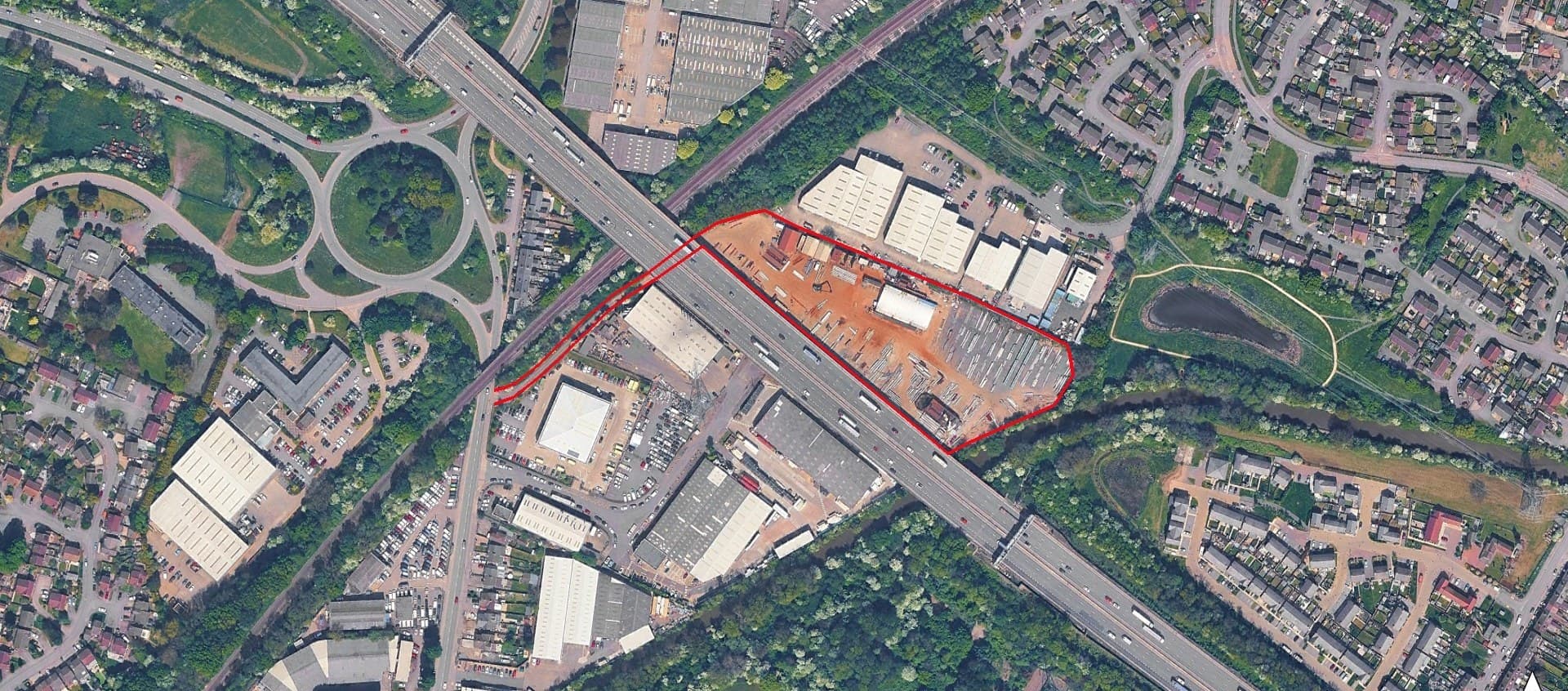 Veduta aerea di Bedworth Road con il perimetro del sito evidenziato