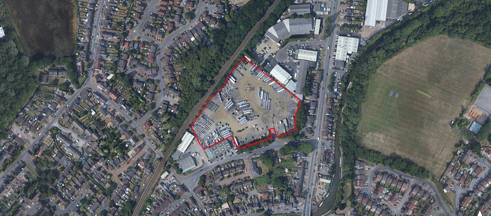 Aerial view of Oban Road with the site boundary outlined